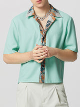 Mens Textured Patchwork Cropped Short-Sleeve Shirt SKUK65129