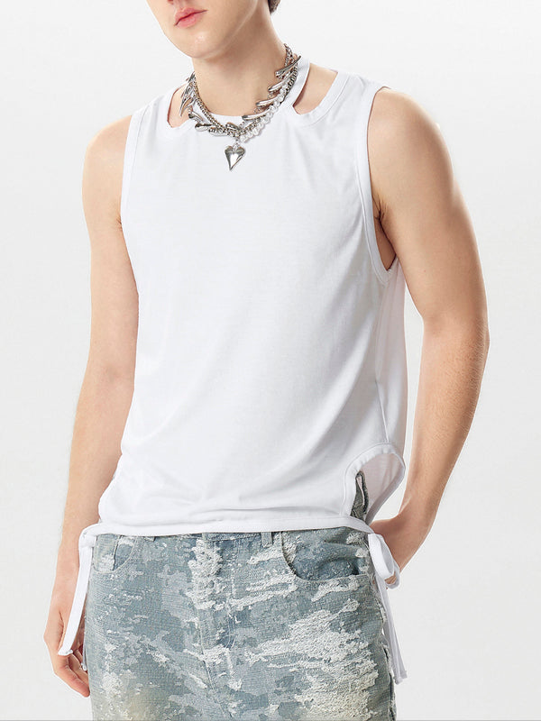 Mens Solid Cutout Waist Rope Sleeveless Vest SKUK45274