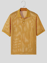 Mens Honeycomb Textured Collared Short Sleeve Shirt SKUK64754