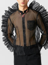 Mens Mesh See Through Ruffle Steampunk Shirt SKUK24646