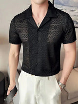 Mens Lace Sheer Cuban Collar Short Sleeve Shirt SKUK63059