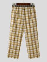 Mens Plaid Patchwork Casual Straight Pants SKUK43882