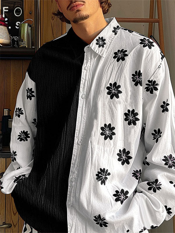 Mens Contrast Color Floral Print Long Sleeve Shirt SKUK81390