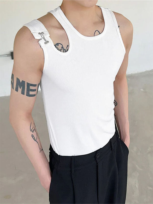 Mens Metal Buckle Cutout Design Sleeveless Tank SKUK72682