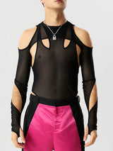 Mens Cutout Deconstruction Mesh See Through Bodysuit SKUK23316