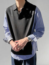 Mens Striped Knit Patchwork Long-Sleeve Shirt SKUK79187