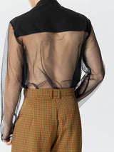 Mens Mesh Patchwork See Through Shirt SKUK43826