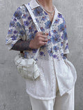 Mens Floral Print Lace Short Sleeve Shirt SKUK23657