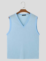 Mens Striped V-Neck Sheer Sleeveless Tank SKUK65118