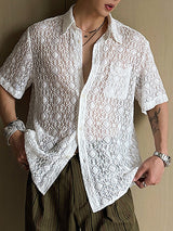 Mens Lace Textured See Through Short Sleeve Shirt SKUK58204