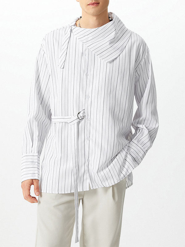 Mens Striped Shawl Collar Long-Sleeve Shirt SKUK80429