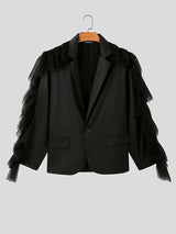 Mens Mesh Patchwork 3D Ruffle Long-Sleeve Blazer SKUK91185