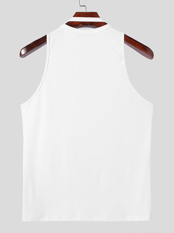 Mens Solid Cutout U-Neck Sleeveless Vest SKUK54957