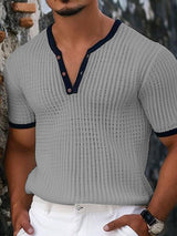 Mens Waffle Knit V-Neck Short Sleeve T-shirt SKUK64776