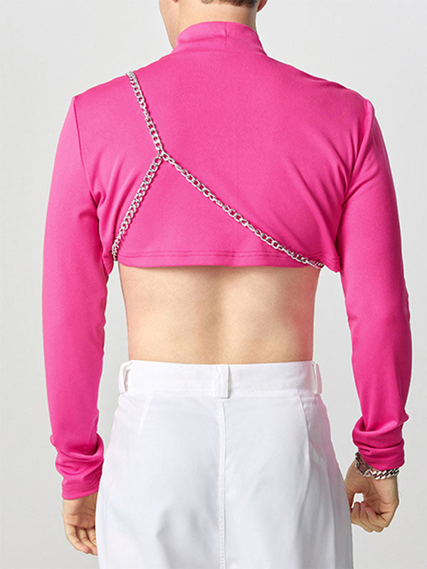 Mens Drawstring Tie Cropped Long-Sleeve T-Shirt SKUK85355