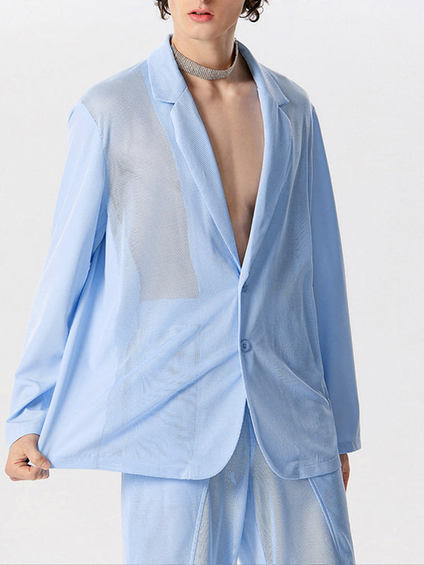 Mens Mesh See Through Long Sleeve Blazer SKUK47373