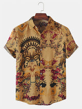 Mens Ethnic Print Cotton Short Sleeve Shirt SKUH54797