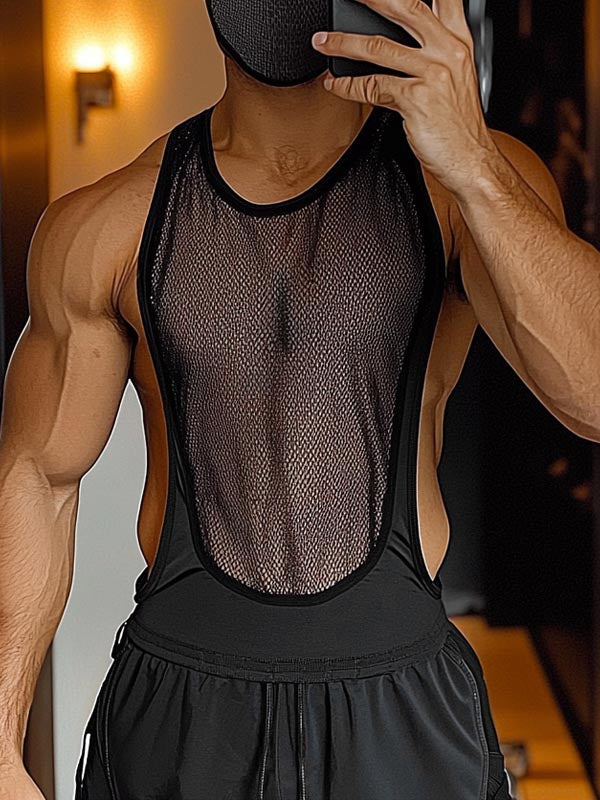 Mens Sheer Mesh Patchwork Tank SKUK92855