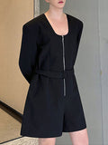 Mens Solid Long Sleeve Belted Casual Jumpsuit SKUK65111