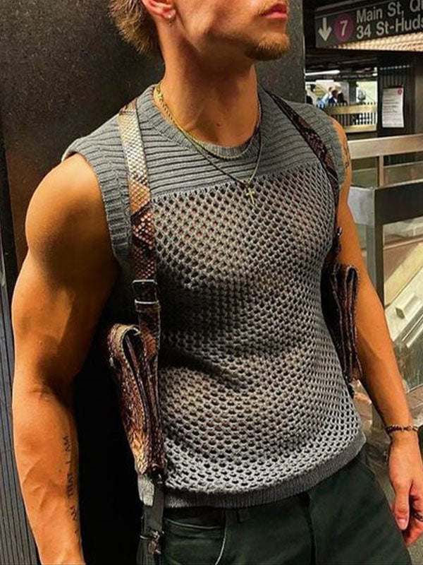 Mens Knit Mesh Patchwork See Through Vest SKUK08376