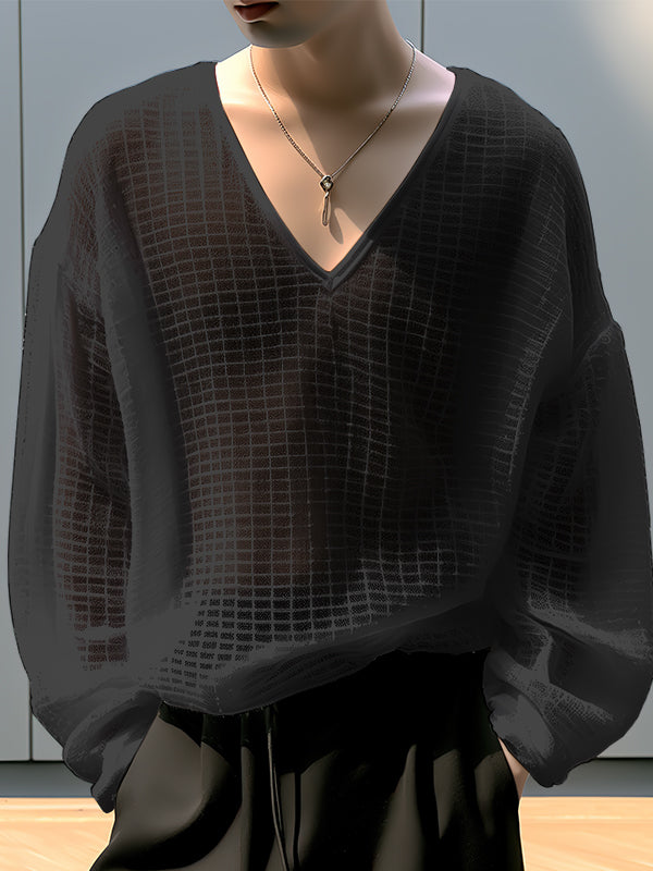 Mens Mesh See Through V-Neck T-Shirt SKUK48899