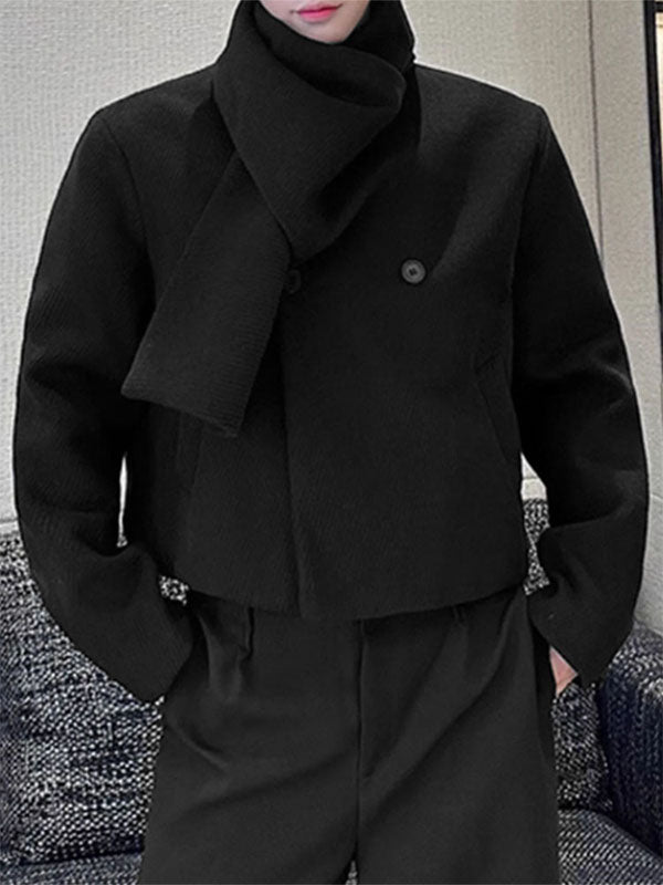 Mens Scarf Collar Textured Long-Sleeve Coat SKUK89006