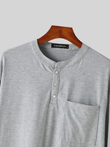 Mens Solid Stand Collar Casual Henley Shirt SKUK37245