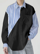 Mens Striped Color Block Long Sleeve Shirt SKUK71339