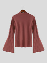 Mens Lace-Up Flared Sleeve Knit Pullover Sweater SKUK34401