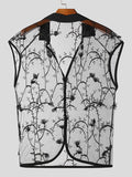 Mens Hollow Floral Embroidered Short Sleeve Shirt SKUK59932