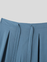 Mens Solid Pleated Cotton Wide Leg Pants SKUK32728