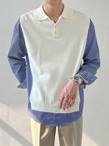 Mens Striped Knit Patchwork Long-Sleeve Shirt SKUK79187