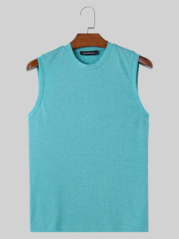 Mens Solid Knit Crew Neck Sleeveless Vest SKUK52558