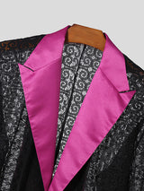 Mens Lapel Lace Patchwork See Through Blazer SKUK47523