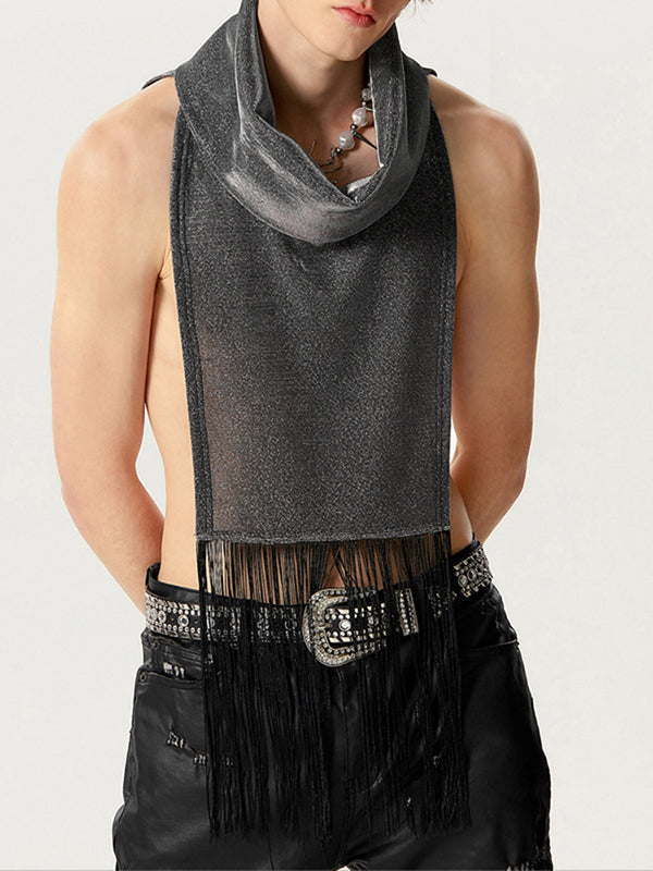 Mens Glitter Fringe Patchwork High Neck Vest SKUK48098