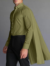 Mens Cape Patchwork Design Long-Sleeve Shirt SKUK92676