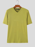 Mens Solid V-Neck Casual Short Sleeve T-Shirt SKUK60302