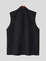 Mens Solid Notched Lapel Casual Sleeveless Waistcoat SKUK54093