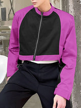 Mens Asymmetrical Hem Colorblock Long Sleeve Jacket SKUK76523