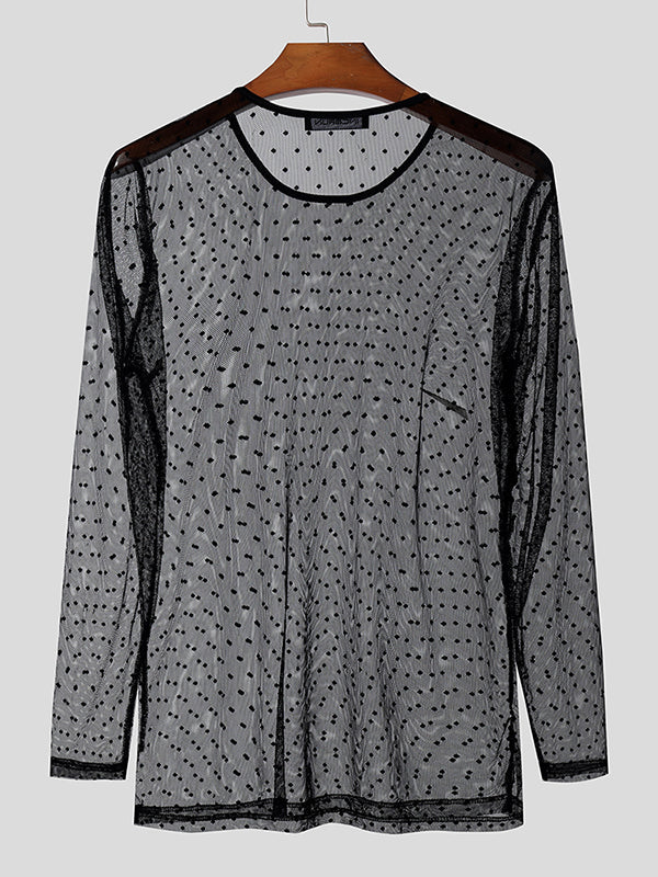 Mens Sexy Sheer Polka Dot Long-Sleeve T-Shirt SKUK73578