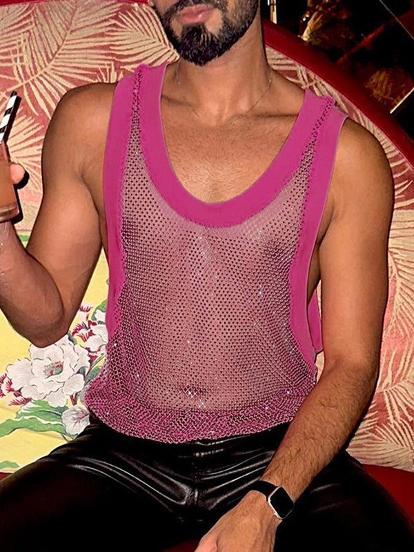 Mens Glitter Mesh See Through Sleeveless Vest SKUK46308