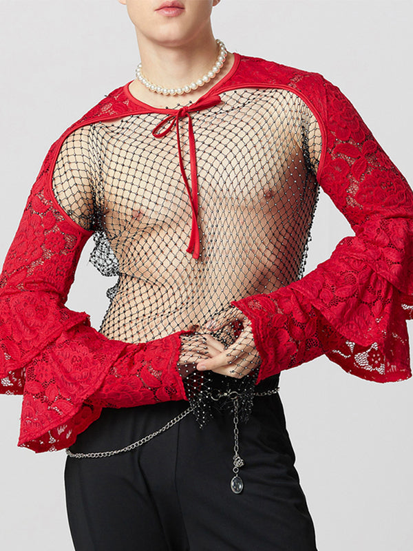 Mens Ruffle Lace Long-Sleeve T-Shirt SKUK91694