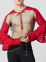 Mens Ruffle Lace Long-Sleeve T-Shirt SKUK91694