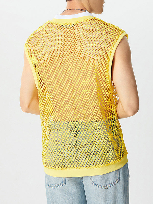 Mens Solid Color Sheer Mesh Tank SKUK74915