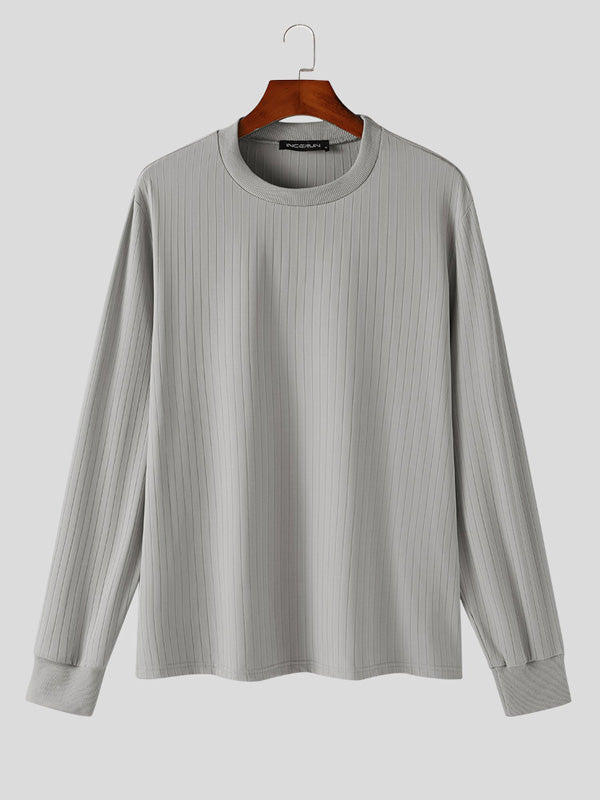 Mens Solid Rib-Knit Long Sleeve T-Shirt SKUK35610