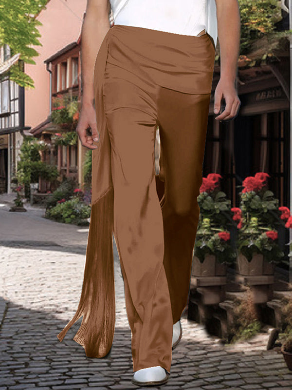 Mens Solid Color Tassel Satin Long Pant SKUK91787