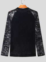 Mens Floral Mesh Velvet Patchwork T-Shirt SKUK40467