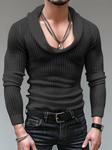 Mens Deep U-Neck Cowl Neck Long Sleeve T-shirt SKUK66968