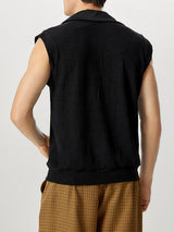 Mens Vertical Stripe Knit Patchwork Sleeveless Shirt SKUK69953