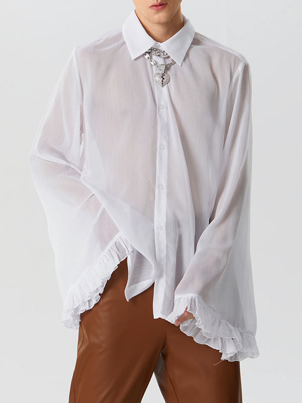 Mens Chiffon See Through Ruffle Sleeve Shirt SKUK26572